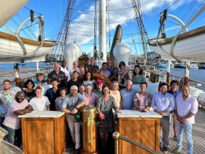 Ocean advocates and educators from around the world on board the Statsraad Lehmkuhl.