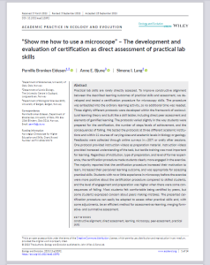 Screenshot of the first page of Eidesen et al. 2023 - “Show me how to use a microscope” – The development and evaluation of certification as direct assessment of practical lab skills